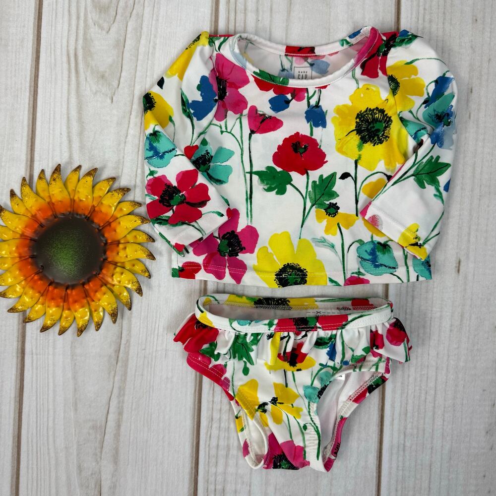 Baby Gap Rash Guard Swim Set Long Sleeve‎ Floral Print 0 6 Months